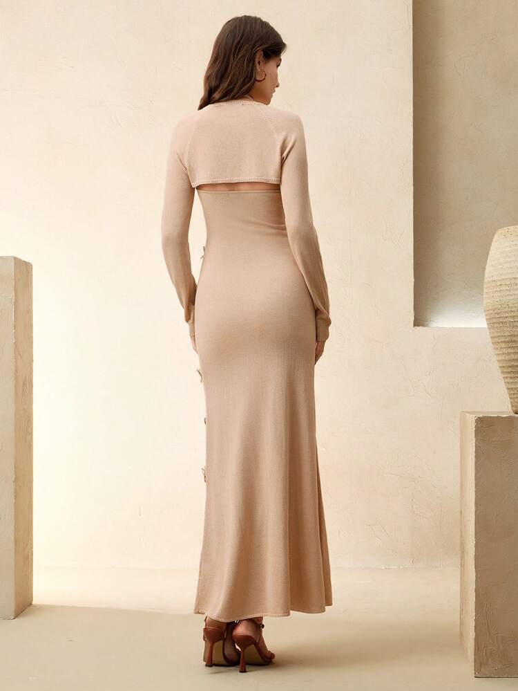 SHEIN X Hannahelzahed Élégant châle/robe de plage en tricot femme orné de papillons 3D, tenues printemps/été