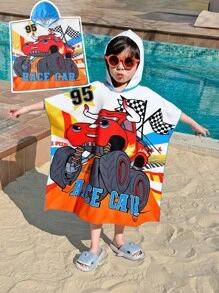 SHEIN Leap Crew 2 Packs Young Boy Leisure Sports College Artistic Style Retro Shawl Swimming Towel With Big Car Pattern Suitable For Back To School Suitable For Vacation Swimming Suitable For Daily Use Suitable For School Suitable For Travel Suitable For Sports Suitable For Spring And Summer Seasons - White - View 2