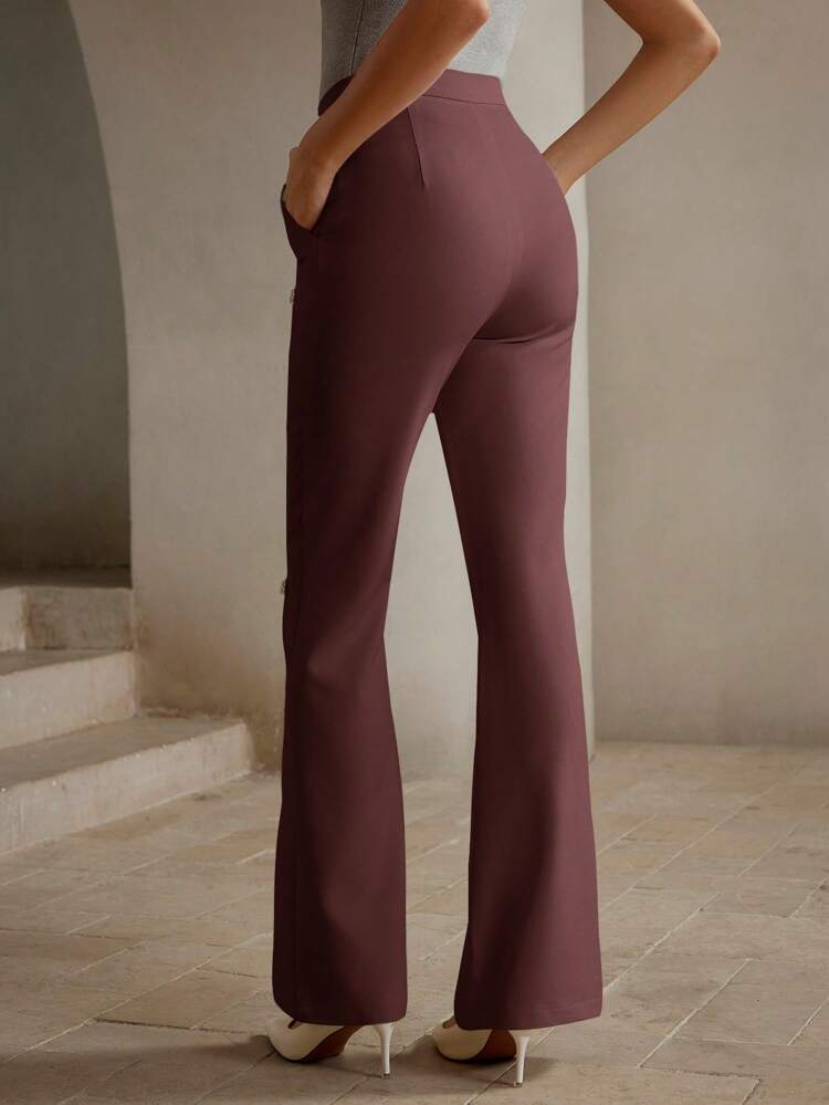 Pantalones de negocios casuales elegantes y modernos con decoración de rhinestones en corte evasé, para primavera/verano para mujeres