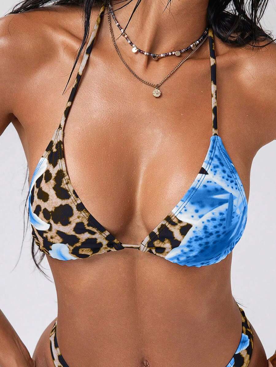 Swim EVENT Áo bơi họa tiết da báo mùa hè 2025 dành cho nữ - Màu xanh lam - Xem 1