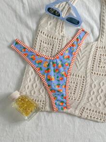 Swim Mod Random Print High Cut Cute Bikini Bottoms, Women Summer Beach - Multicolor - View 1