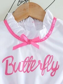 SHEIN Elladie kids 少女时尚盖袖上衣和阔腿裤套装，夏季 - 玫紅色 - 查看 7