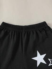 Young Boy 5-Pointed Star Printed Round Neck Short Sleeve T-Shirt And Shorts Casual Outfit - White - View 4
