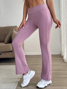 SHEIN LUNE Women Casual Fitted Flared Floral Pattern Pants Fall Cloth For Women - Mauve Purple - View 4