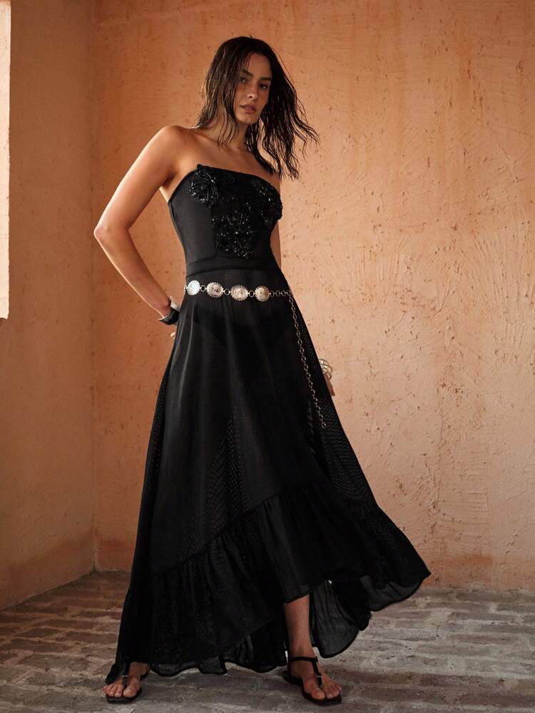 3D FLOWER DECOR MESH COVER UP DRESS