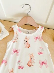 SHEIN Baby Girl Casual Cute Cartoon Cat Print Sleeveless Dress