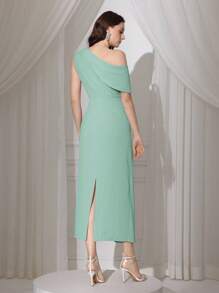 Modelyn Rochie de damă elegantă, cu răsucire în față, cu talie asimetrică, primăvară/vară - Menta verde - Vizualizare 2