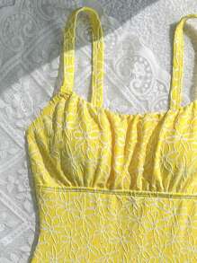 SHEIN Swim 1pc Minimalist Special Fabric Twist Front Monokini Swimsuit - Yellow - View 7