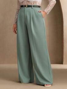 Anewsta Pantalones de traje de pierna ancha casual moderno y elegante para mujeres, pantalones de traje de mujer de talla grande, pantalones casuales de negocios elegantes para mujeres para Año Nuevo, primavera/verano, graduación, regreso a la escuela, maestras - Agua verde azul - Ver 6