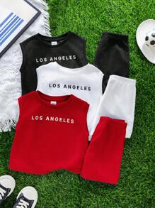 SHEIN 6件套男婴/女婴夏季休闲运动可爱字母印花上衣短裤全套搭配服装