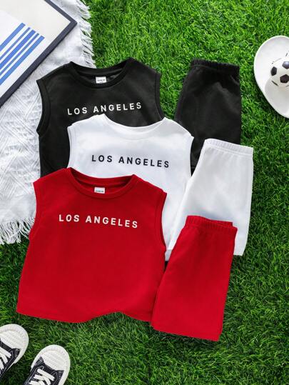 SHEIN 6件套男婴/女婴夏季休闲运动可爱字母印花上衣短裤全套搭配服装