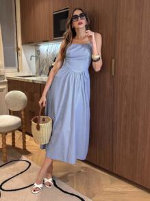 Chiquease 法式度假休闲系带露背女式连衣裙、背心裙