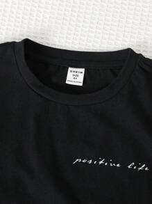 SHEIN Leap Crew Young Boy Graphic Round Neck Short Sleeve T-Shirt - Black - View 3
