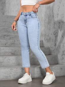SHEIN EZwear Jeans de moda minimalista para mujer, apropiados para el verano