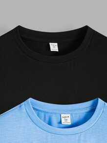 SHEIN Set de 4 camisetas de manga corta de punto holgadas de cuello redondo en color liso para adolescentes
