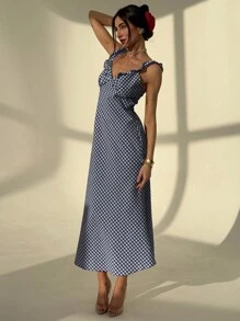 Aloruh Váy không tay họa tiết kẻ caro thanh lịch dành cho nữ, mùa hè - Nhiều màu - Xem 5