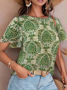 SHEIN VCAY 大码休闲短袖衬衫，简约时尚，适合夏季 - 薄荷綠 - 查看 4