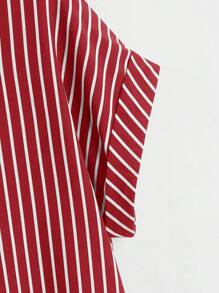 SHEIN LUNE Plus Size Women's Striped Short Sleeve Single Breasted Casual Loose Shirt Spring For Women Summer Wedding Guest Women Business Casual Shirt Wedding Guest Dress Women