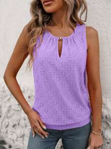 INAWLY Plus Size Mulheres Bordado Decote Em Forma De Fechadura Casual Regata