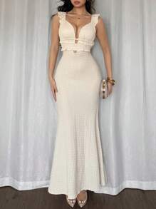 Calvaya Elegante, getailleerde, met strass-steentjes versierde, uitgeholde sexy damesjurk, effen kleur, geschikt voor vakantie, muziekfestival, strand, gestructureerde stof