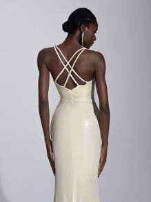 Elitara 优雅奢华涂层裹身弹力针织褶饰性感 V 领鱼尾裙，适合婚礼、派对、度假、舞会、晚会（装饰风格）、正式、派对礼服、礼服，适合婚礼宾客