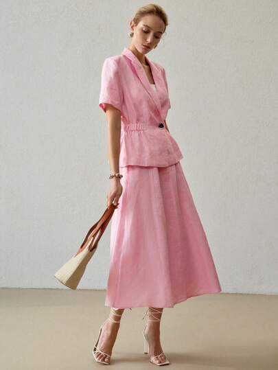 MOTF PREMIUM 纯亚麻纯色斜口袋系腰带短裙