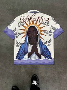 Manfinity EMRG 大码男士圣母玛利亚印花衬衫 - 彩色 - 查看 1