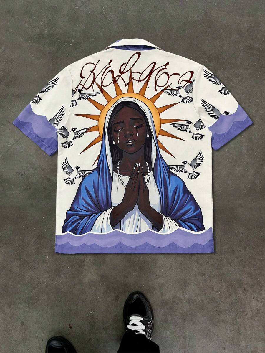 Manfinity EMRG 大码男士圣母玛利亚印花衬衫 - 彩色 - 查看 1