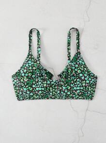 SHEIN Swim Curve 大码女式花卉印花连体细肩带性感休闲泳衣上衣，适合度假 - 綠色 - 查看 2