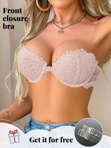 1 Áo ngực không dây cài trước nâng ngực có gọng, không lưng và dây đeo có thể tháo rời, dành cho ngực nhỏ - Hồng - Xem 6