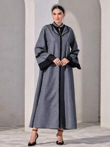 Al Najma Women's Elegant Flared Sleeve Hooded Arabic Style Dress,Modest - Blue - View 2