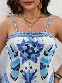 Breezaya Camiseta sin tirantes de mujer talla grande con estampado floral asimétrico para el Ramadán, casual para primavera y verano