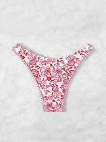 Swim Vcay Summer Women Random Floral High Cut Bikini Swimwear - Red and White - View 2