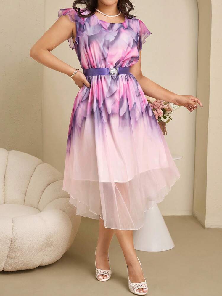 Plus Size Mature And Elegant Ombre Print Cap Sleeve Pastel Dress Wedding Guest Dress Women Spring Outfits For Women Summer Outfits For Women Women Elegant Evening Dresses
