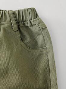 2pcs/Set Young Boy Casual Round Neck Short Sleeve T-Shirt And Distressed Denim Jeans Set - Army Green - View 7