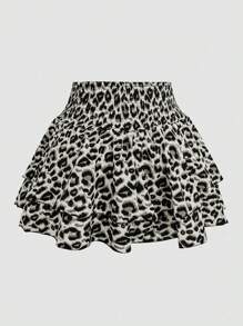 Sweetra 2pcs Set Leopard Print Bandeau Top And Leopard Skirt - Light Grey - View 6