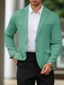 Manfinity Mode Blazer casual de negocios de manga larga de color liso y minimalista para verano, blazer de vestir para hombres