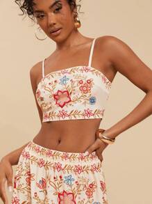 Travachic 2 件女式梭织印花背心和长裙套装，春夏，女士夏季服装，女士沙滩服装，女士西部服装，春假，女士音乐会服装，波西米亚风，狂欢服装，热带度假，节日，浪漫夏季女士两件套服装 - 卡其色 - 查看 4