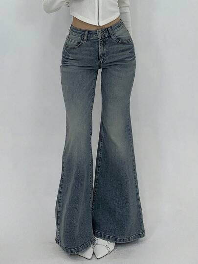 DAZY Jeans acampanados sencillos para mujer, de moda para el verano, ropa de vuelta al colegio