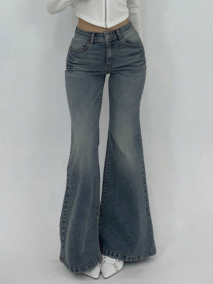 DAZY 女式简约喇叭牛仔裤，夏季时尚，返校服装