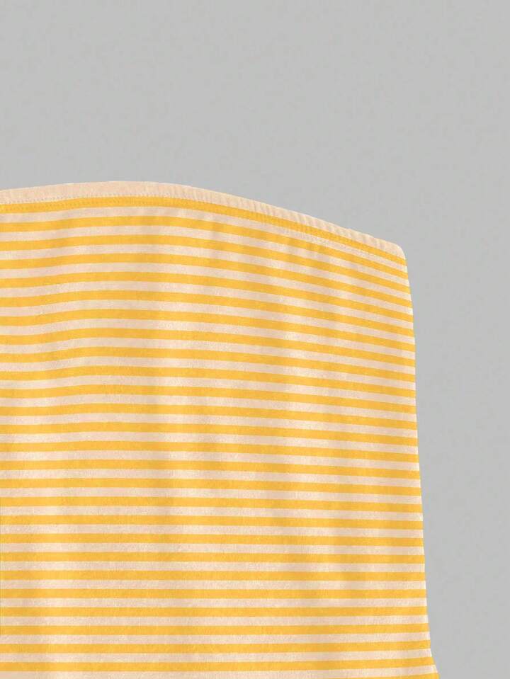 INAWLY Ruffles Decor Women's Cropped Casual Striped Tube Top