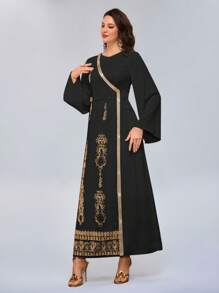 Al Najma Vestido de moda sencillo con estilo árabe, adecuado para el verano - Negro - View 1