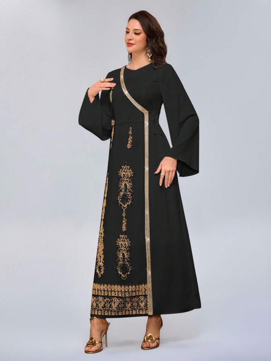 Al Najma Vestido de moda sencillo con estilo árabe, adecuado para el verano - Negro - View 1