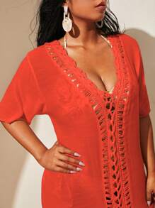 Swim Lushoire Vestido talla grande para cubrir traje de baño, de unicolor para vacaciones y playa - Naranja - Ver 5