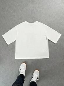 Manfinity VCAY Unisex Casual Patterned Knit Boots, Loose Dropped Shoulder Round Neck Short Sleeve T-Shirt, Suitable For Daily Wear