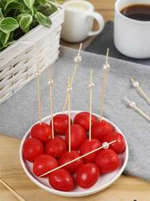 SHEIN Basic living 50pcs/100pcs 混合款式，一次性水果签，竹签，花签，水果叉，创意艺术牙签，鸡尾酒签，三明治签，水果签