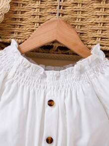 2 Pieces Set Young Girl Chiffon Puff Sleeve Top And Denim Shorts - Multicolor - View 4