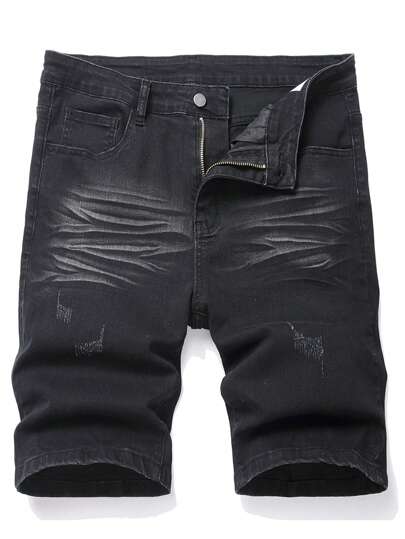 Manfinity Homme Casual jeansshorts med distressed ficka för män