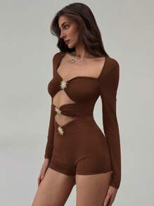 Aloruh New Retro Chic Metal Decor Tight Design Romper