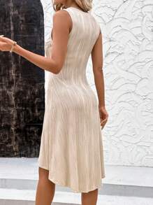 Ellevyn Robe élégante pour femmes à col rond sans manches, à motif jacquard texturé, avec ourlet asymétrique mi-long, couleur abricot, robe d'été/printemps pour les vacances